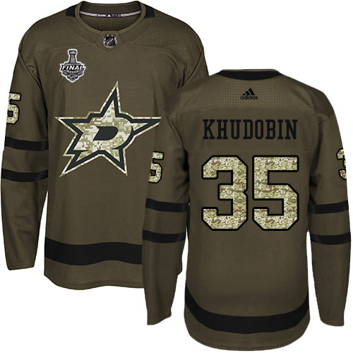 Men Adidas Dallas Stars #35 Anton Khudobin Green Salute to Service 2020 Stanley Cup Final Stitched NHL Jersey